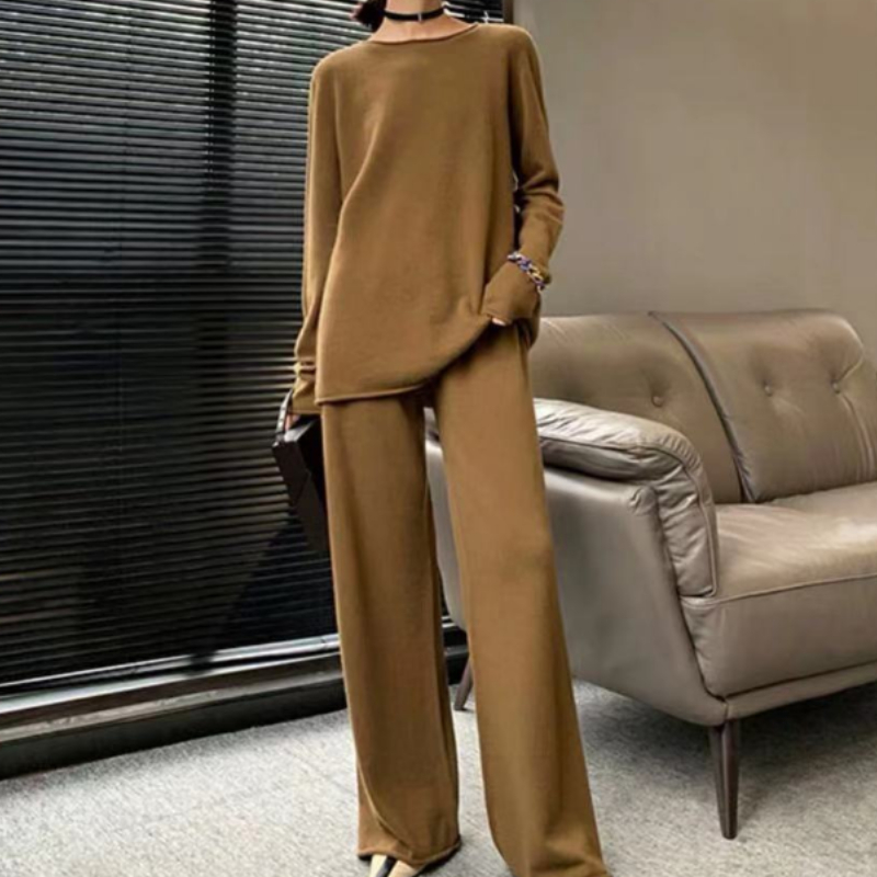 Rotimia Fashion Solid Color Long Sleeved Cashmere Set