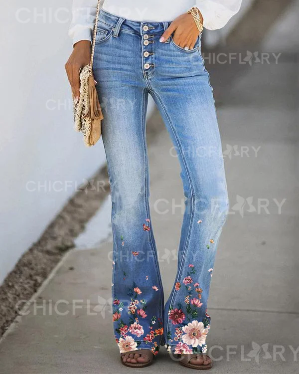 Women's Floral Print Jeans