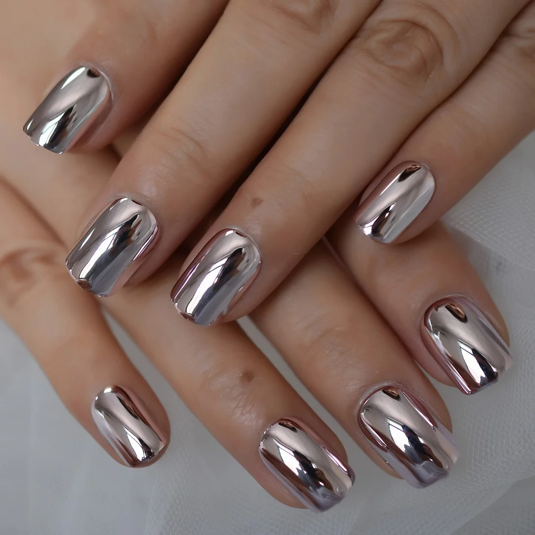 Mirror Silver False Nails STILETTO Point Metallic Acrylic Nail Tips 24pcs/kit Easy for Daily wear-Nail Inspo