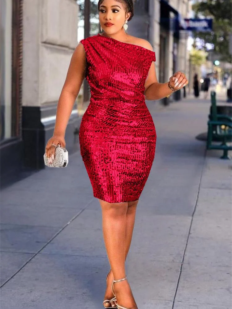 Promsstyle Promsstyle One shoulder sleeveless shining sequin slinky party dress Prom Dress 2023