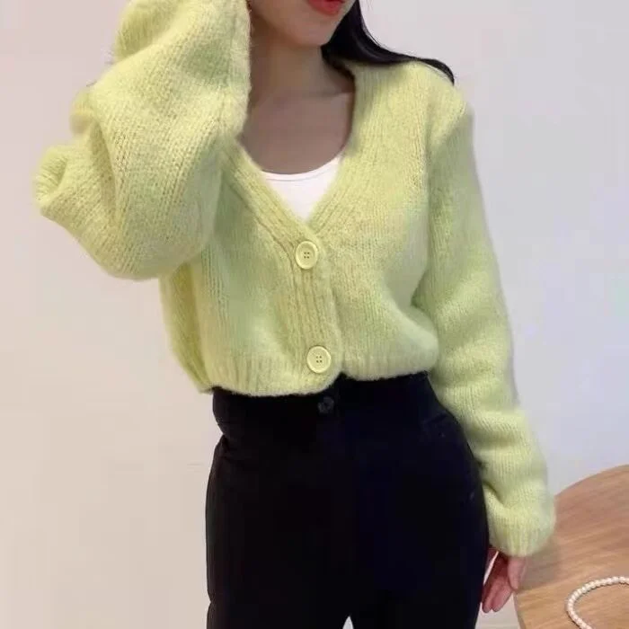 Uveng Uveng Version Of The Chic Temperament V Collar Short Knitted Cardigan Women's Spring And Autumn New Soft-Creinous Sweater Coat Thin Top