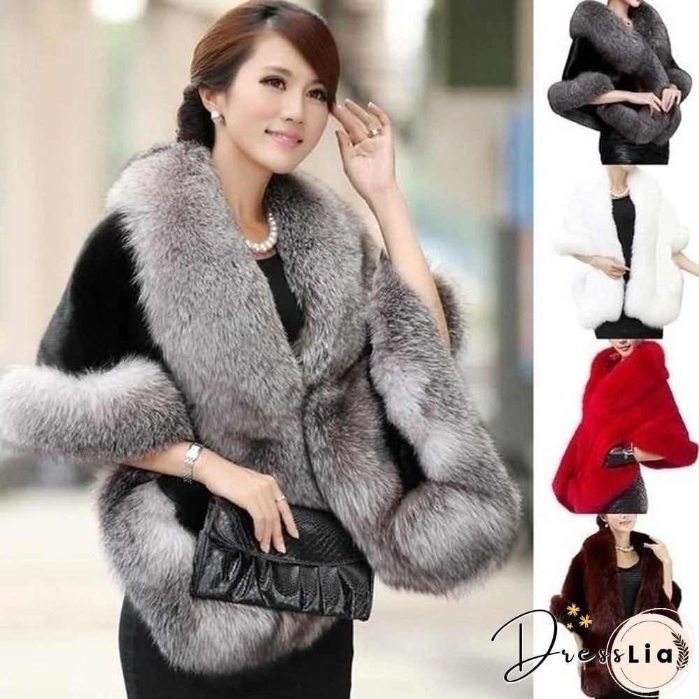 Women Winter Warm Luxury Faux Mink Cashmere Wedding Party Cape Wrap Coat