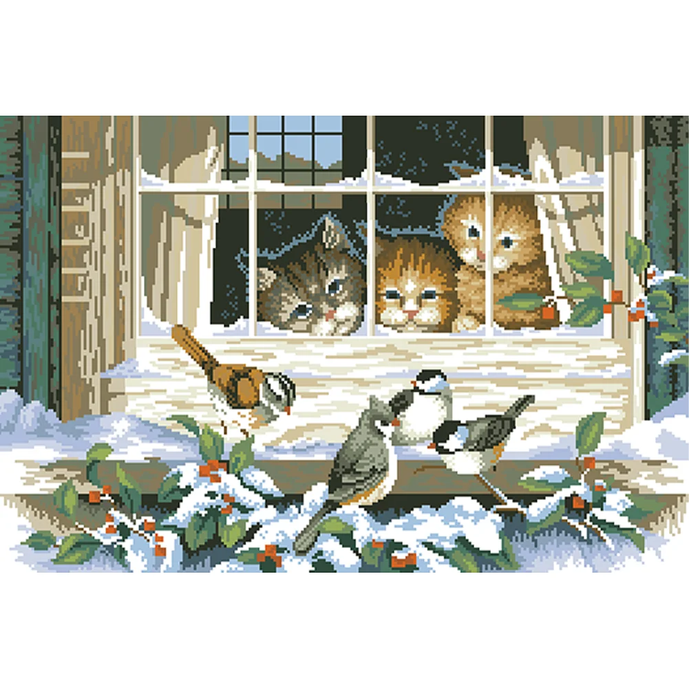 9CT Full Stamped Cross Stitch Bead Embroidery- Cat(Canvas|71*46CM)