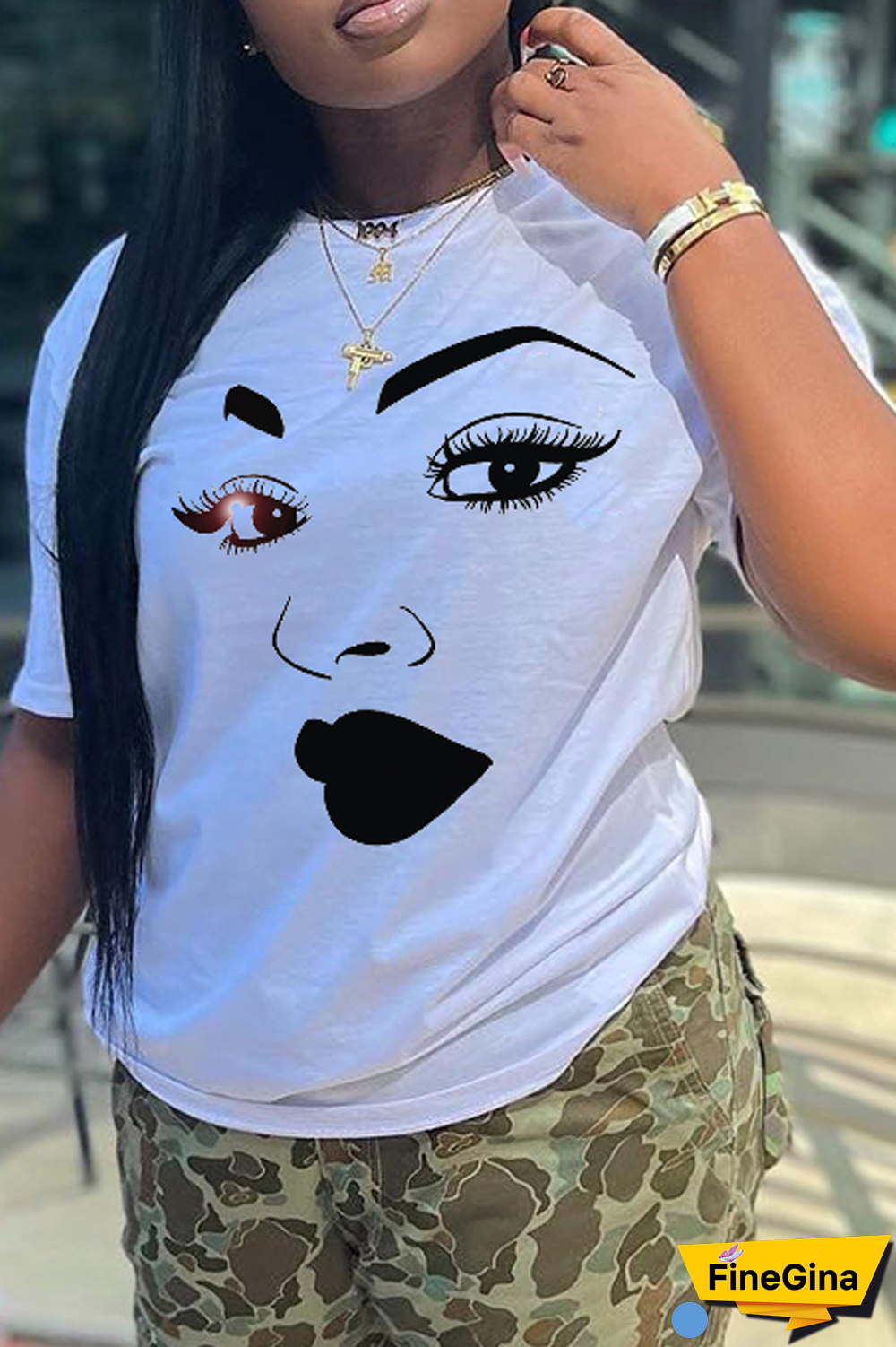 Navy Blue Casual Street Print Patchwork O Neck T-Shirts