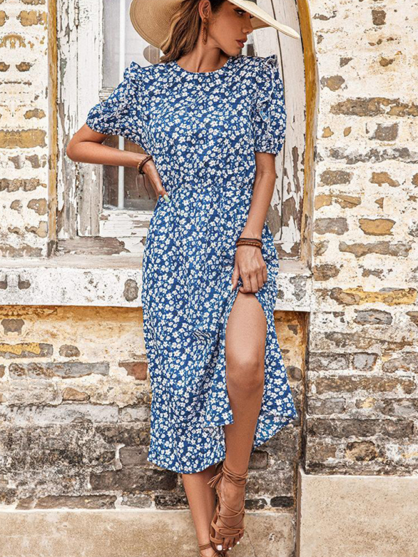Mature Women Summer Casual Skirt Split Floral Dress