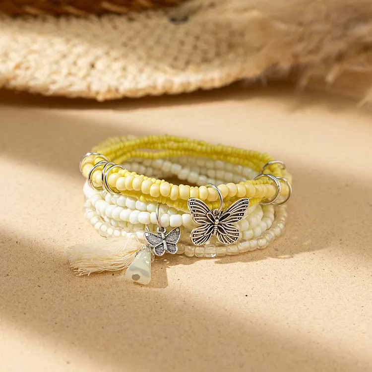 Color Contrast Stacked Butterfly Bracelet Set