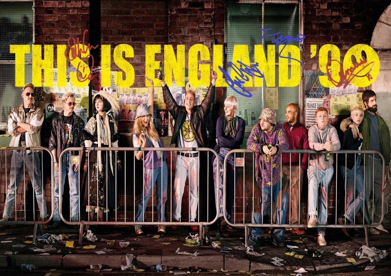 THIS IS ENGLAND 90 CAST x4 PP SIGNED 12X8