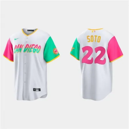 Men's San Diego Padres #22 Juan Soto White City Connect Cool Base Stitched Baseball Jersey 572P