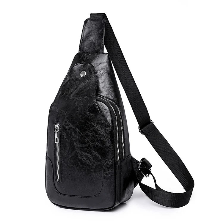 Chest Bag Casual Solid Color Crossbody Bags Portable for Outdoor Hiking (Black)