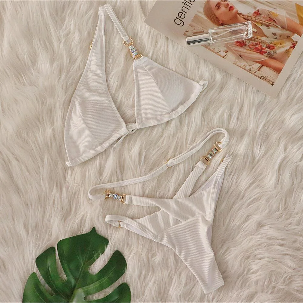 Uveng Uveng 2024 New Sexy Bikini Crystal Diamond Stripe Band Split Women's Swimsuit Luxury Swimsuit