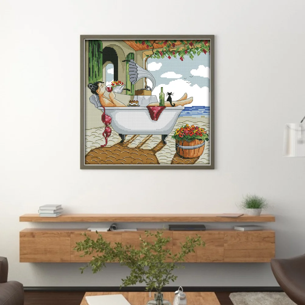 DIY Stamped Cross Stitch 14CT Full Embroidery 35*35cm - Enjoy Life