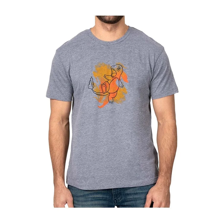 Charmander Watercolor Heather Gray Relaxed Fit Crew Neck T-Shirt - Men