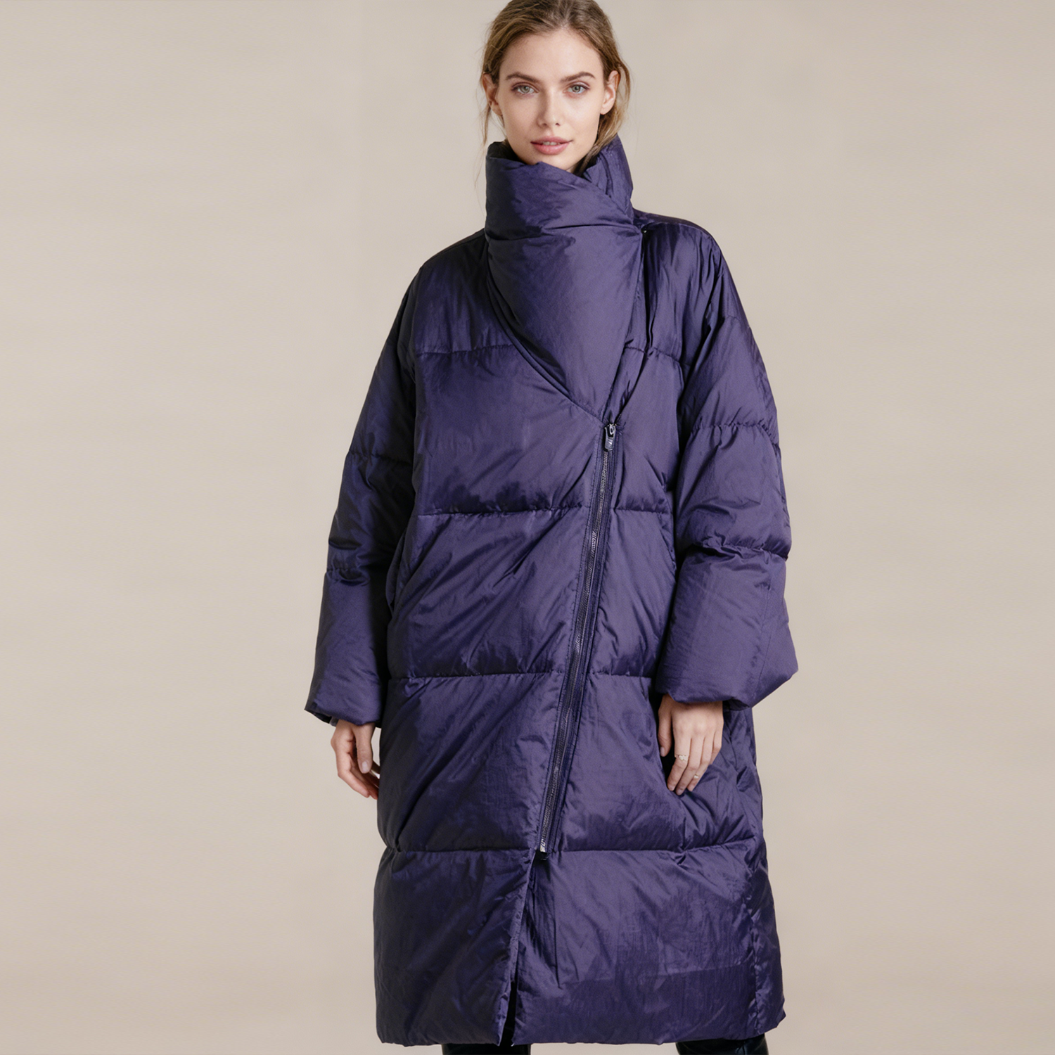 Women's Down Jacket High Collar Mid-length REAL SILK LIFE
