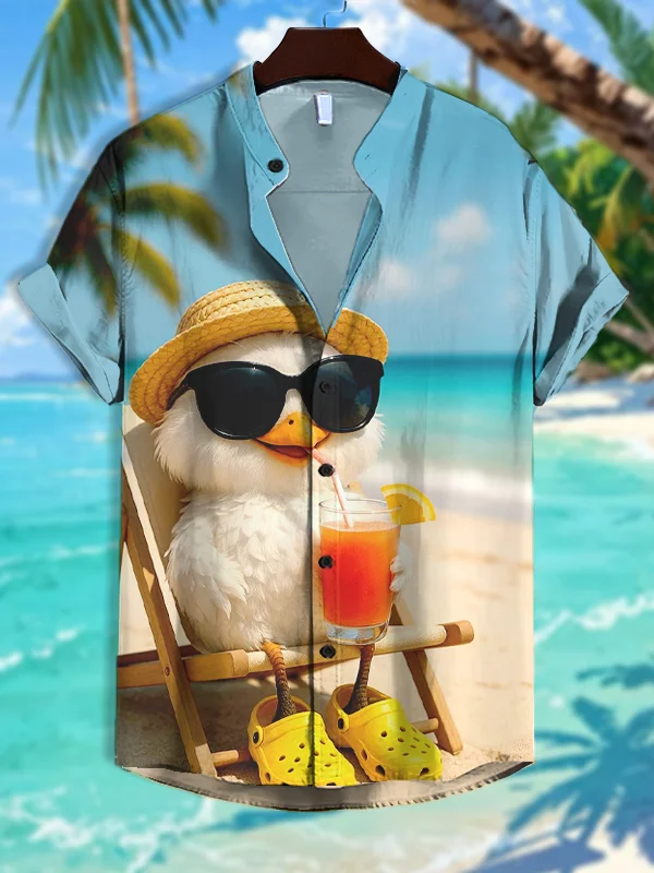 Men's Chicken Drinking Juice Vacation Art Print Casual Shirt