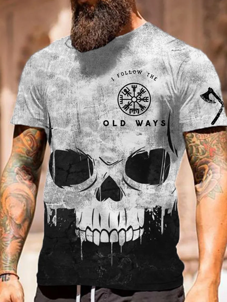 BrosWear Men's I Follow The Old Ways Viking Compass T Shirt