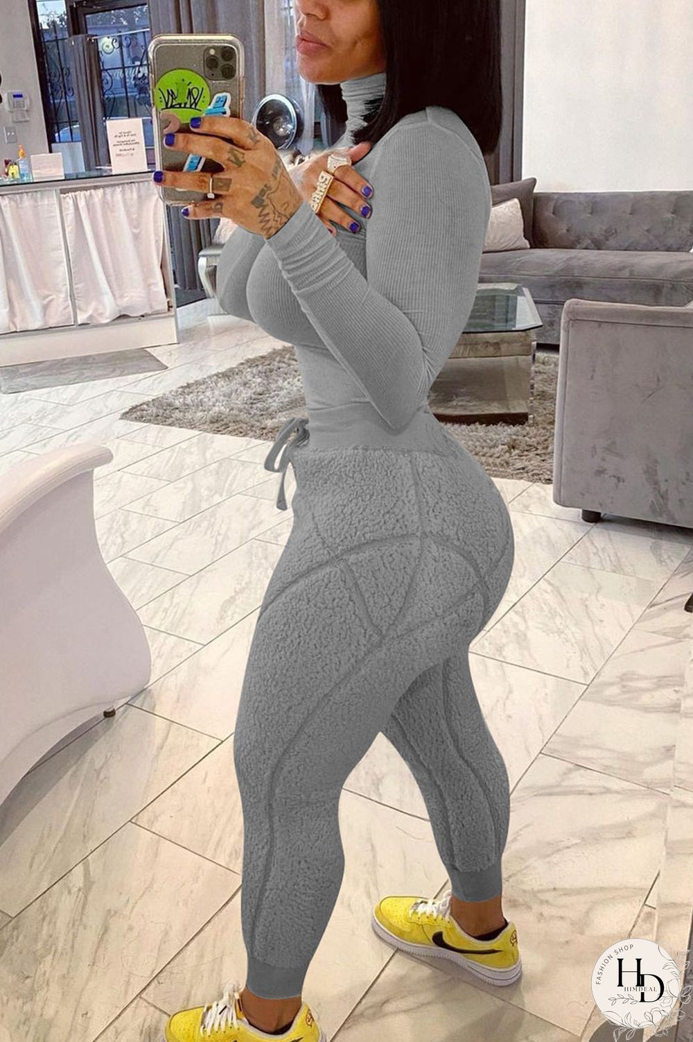 White Street Solid Turtleneck Long Sleeve Two Pieces