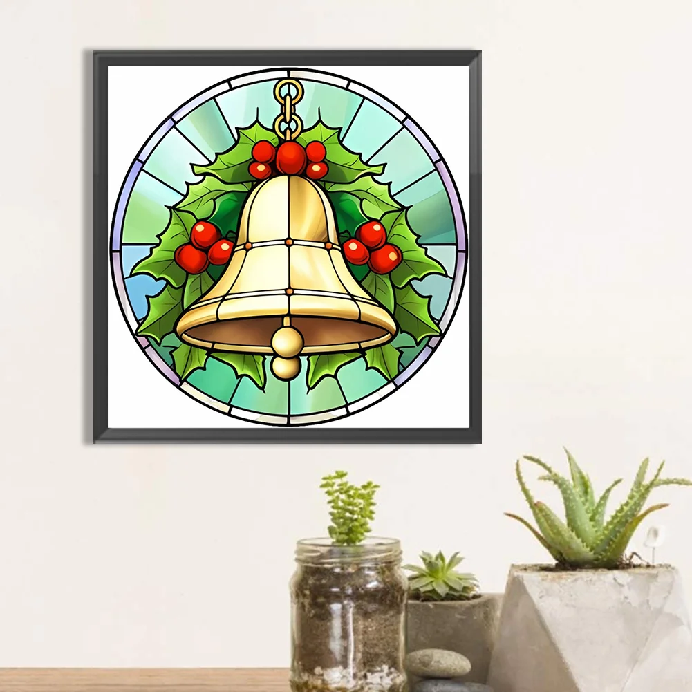 Diamond Painting - Full Round Drill - Stained Glass Xmas Bell(Canvas|30*30cm)