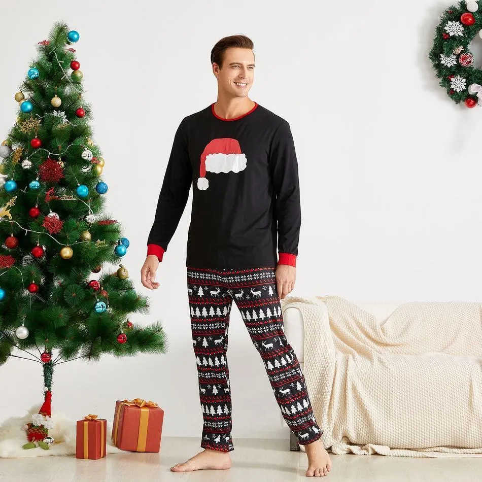 Cute Christmas Hat Print Family Matching Pajamas Set