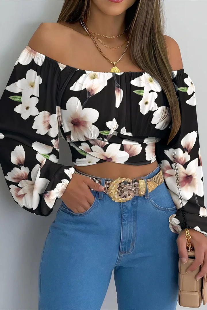 Floral Print Wrap Detail Off Shoulder Blouse