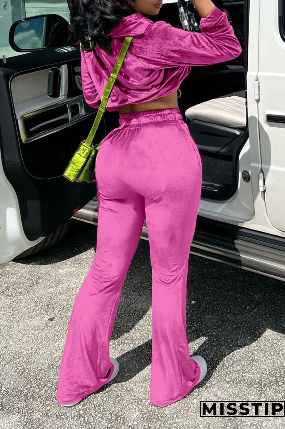 Rose Red Casual Solid Patchwork Zipper Hooded Collar Long Sleeve Two Pieces