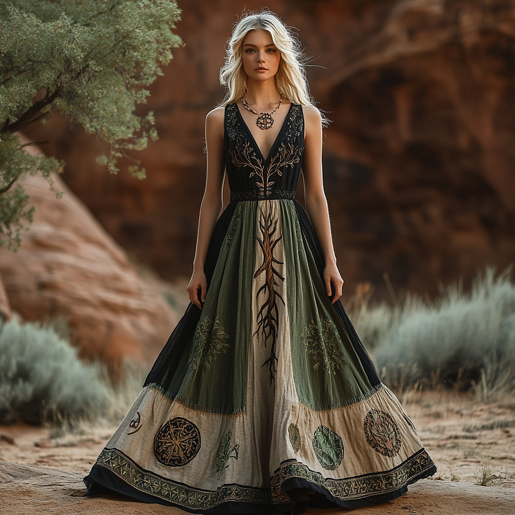 Simpfit Vintage Viking Patchwork Art Damen Nachahmung aus Baumwolle und Leinen Weste Kleid