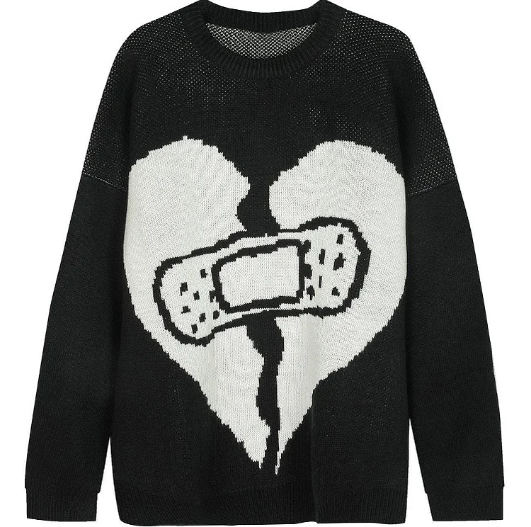 Streetwear Sweater Knit Pullover O-neck Sweater Hip Hop Knitted Sweater at Hiphopee