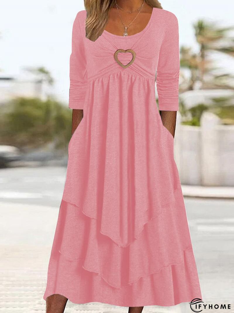 Casual Color Block Regular Fit Daily Midi Dress | IFYHOME