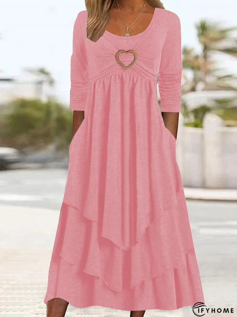 Casual Color Block Regular Fit Daily Midi Dress | IFYHOME