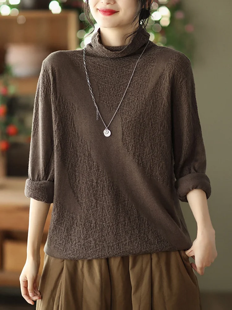 Women Vintage Jacquard Turtleneck Loose Sweater