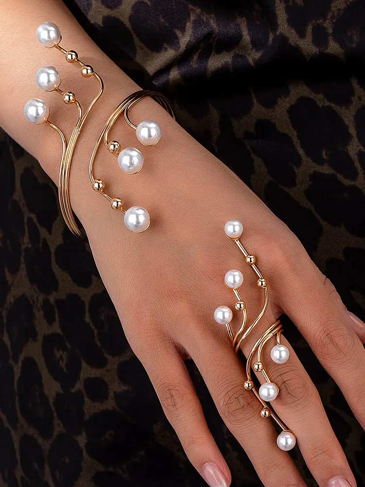 Irregularity Rhine Stones Shiny Split-Joint Bracelet Accessories + Rings Accessories Two Pieces Set