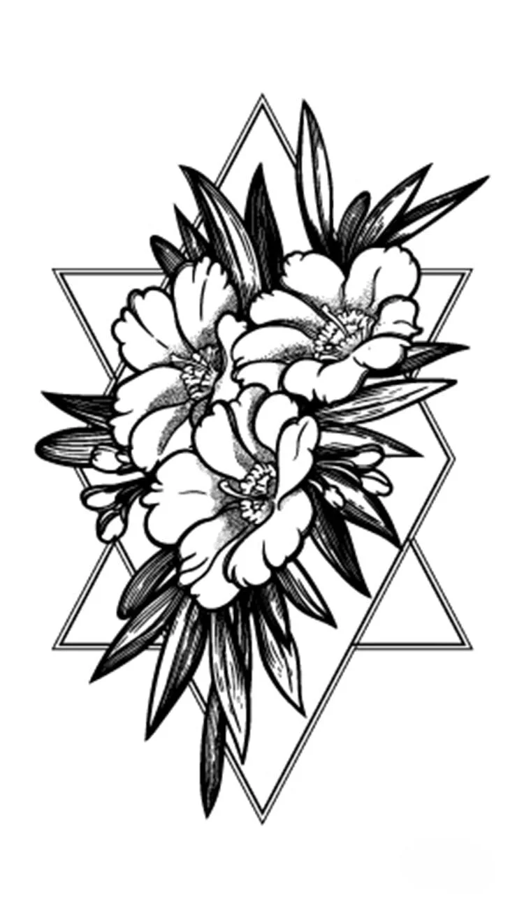 Tattoo Sticker Art Black White Drawing Little Element Small Triangle wave flower mountain Water Transfer Temporary Fake tatoo