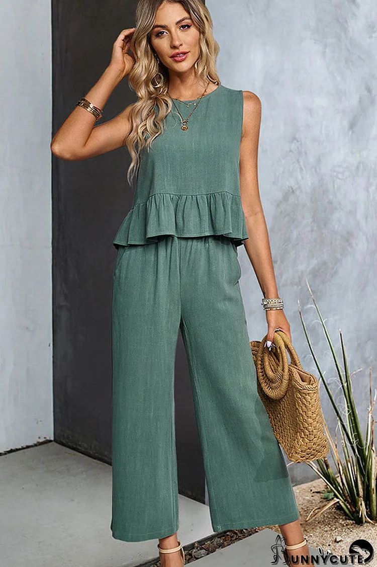 Ruffle Hem Solid Two Pieces Set