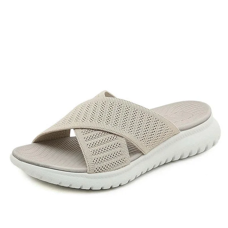 Women Orthopedic Sandals Mesh Anti-slip Broad Strap Beach Flat Sildes