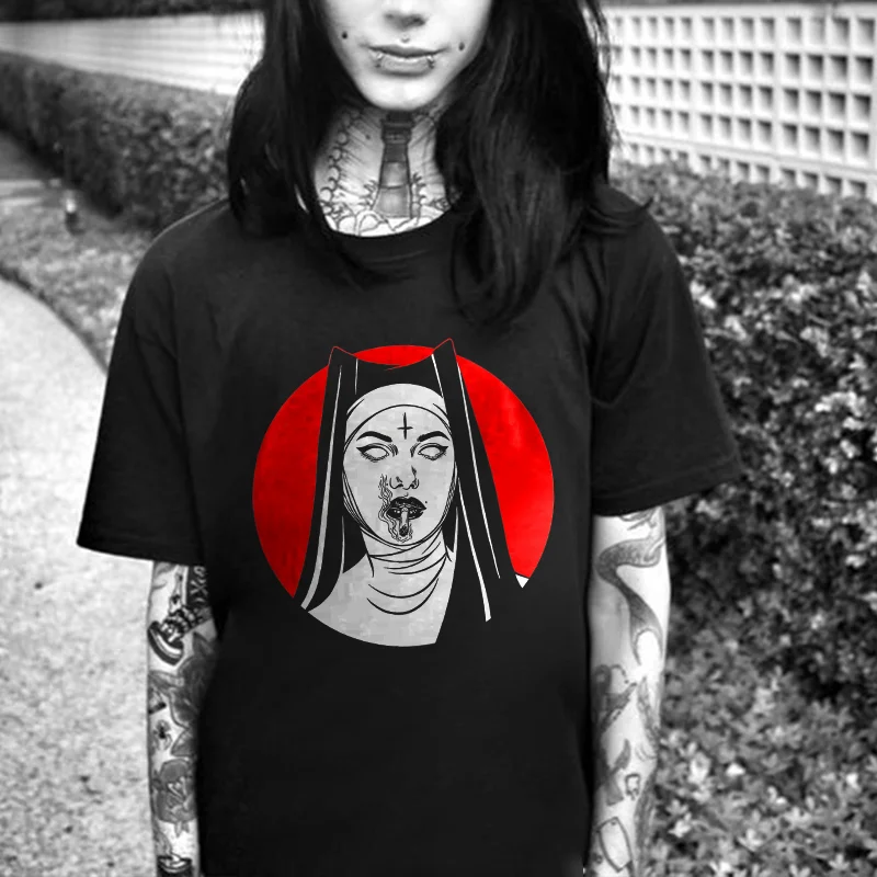 Demon Nun Printed Women's T-shirt -  