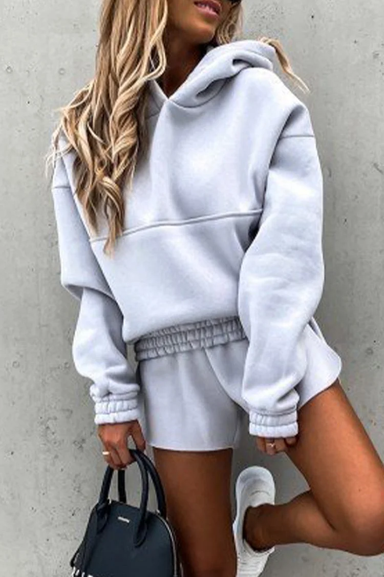Casual Solid Pocket Hooded Collar Long Sleeve Two Pieces socialshop