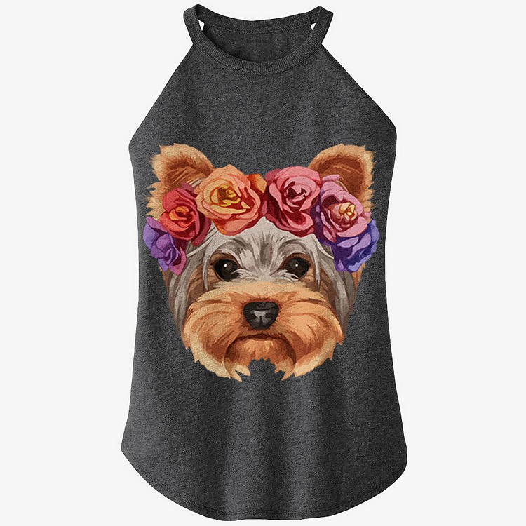Yorkshire With Floral Head Wreath, Yorkshire Terrier Rocker Tank Top