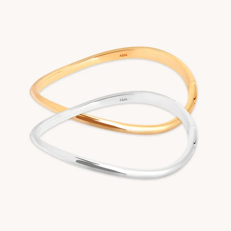 Wave Bangle Stacking Set in Mixed Metal