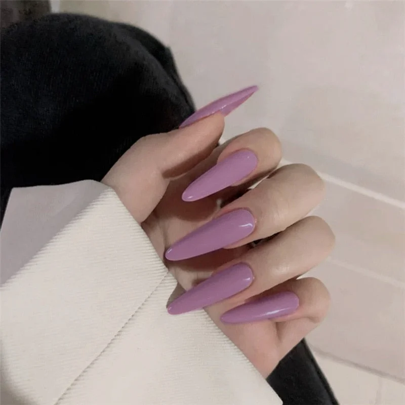 24pcs Gradient Color False Nails With Glue Type Long Paragraph  Fashion Manicure Patch Full Cover Wearable Coffin Fake Nails-Nail Inspo