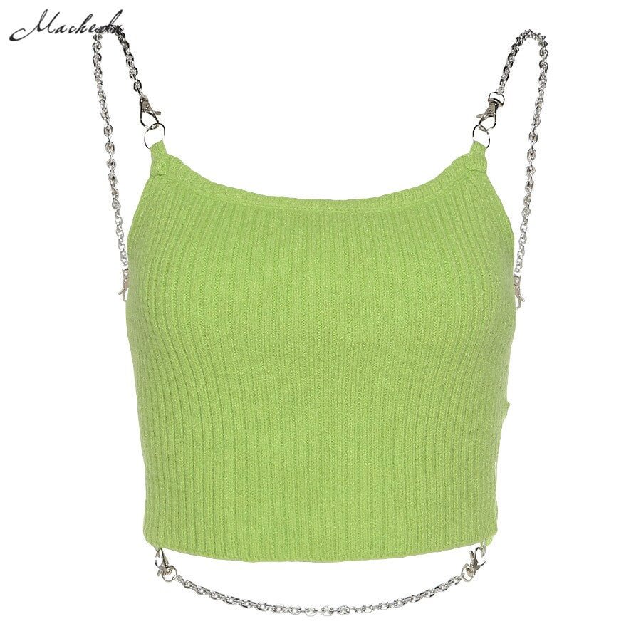 Macheda Spring Green Fashion Tank Top Women Knitting Sleeveless Backless Sexy Slim Clothing Y2K Lady Solid Crop Top 2021 New