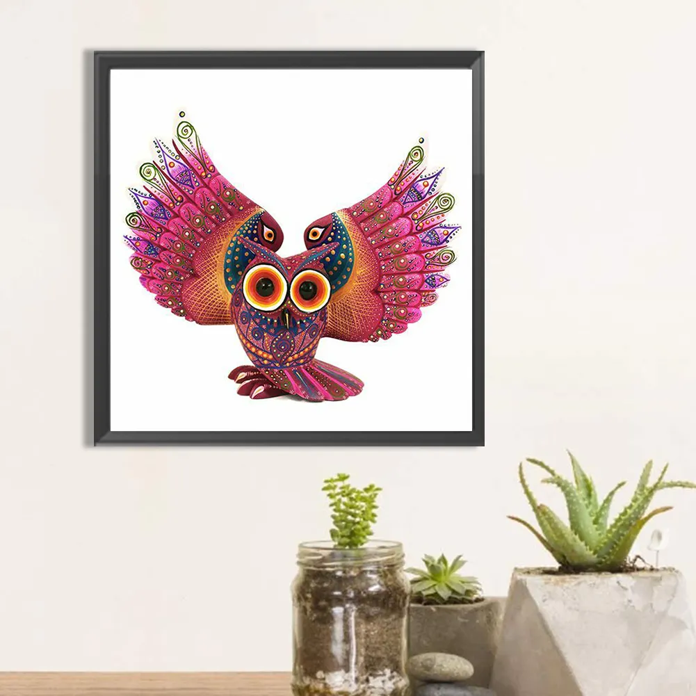 Full Round Diamond Painting 30*30cm - Owl With Spread Wings