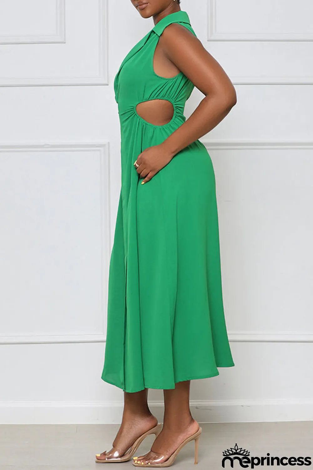 Blue Sexy Solid Hollowed Out Patchwork V Neck A Line Dresses