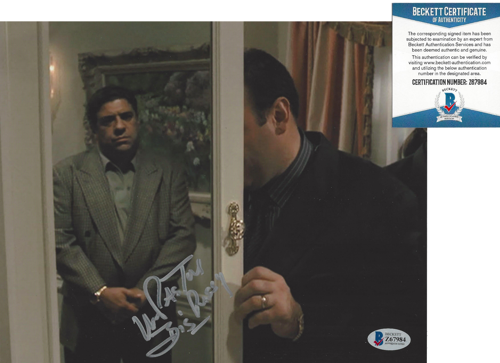 VINCENT PASTORE SIGNED THE SOPRANOS BIG PUSSY 8x10 SHOW Photo Poster painting 5 BECKETT COA BAS