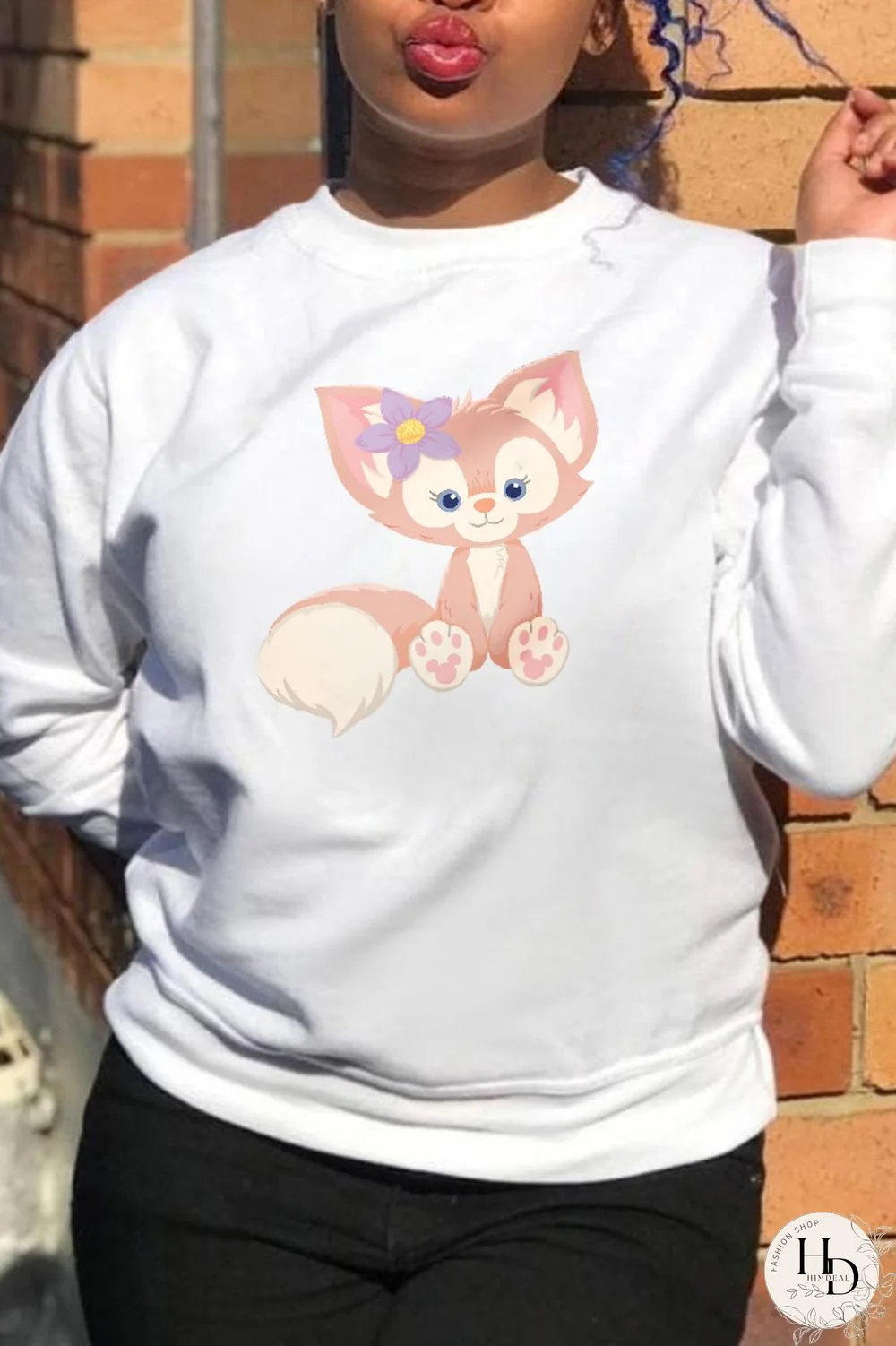 Black Sweet Cute Print Patchwork O Neck Tops