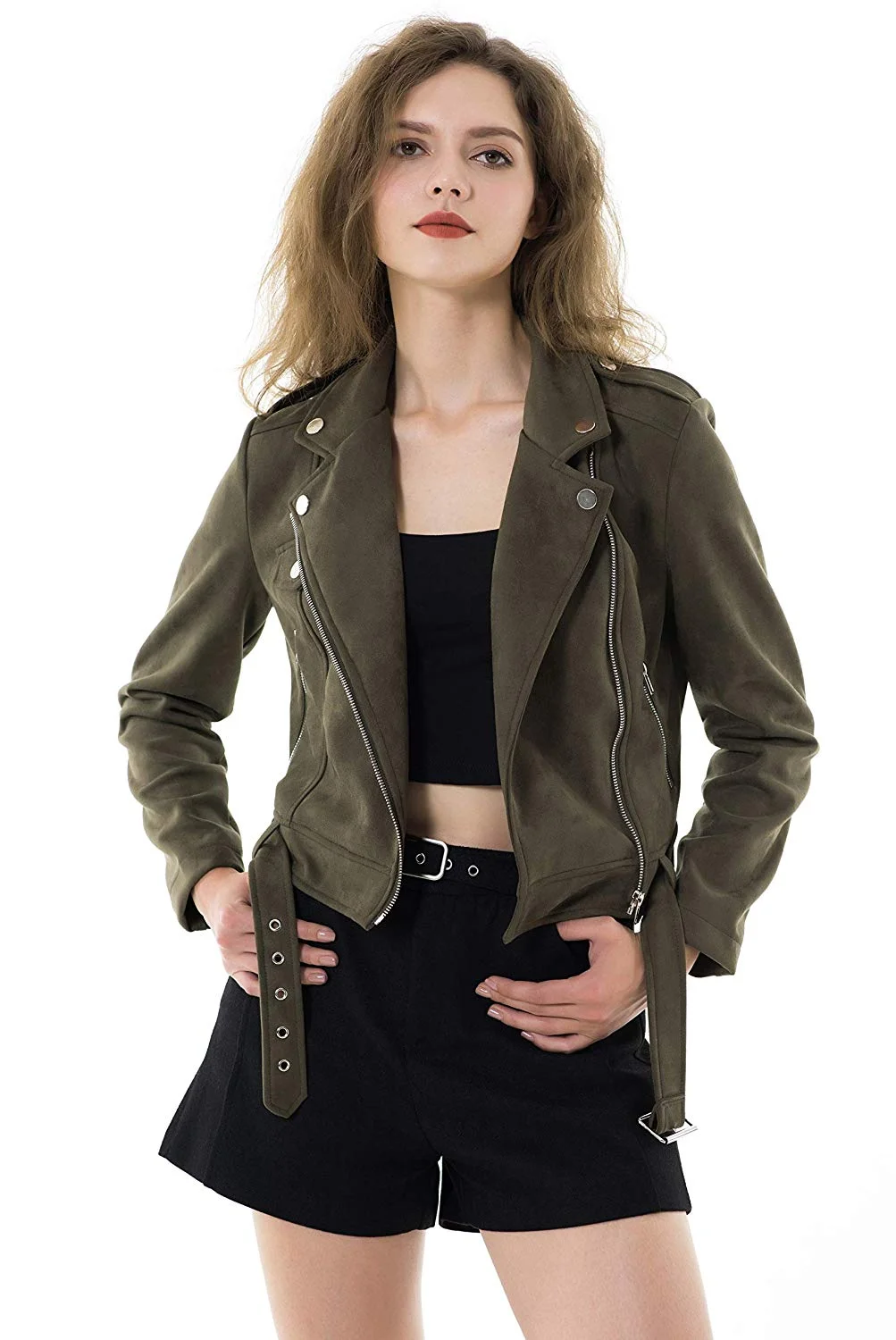 women's Jackets Long Sleeve Zipper Short Moto Biker Coat