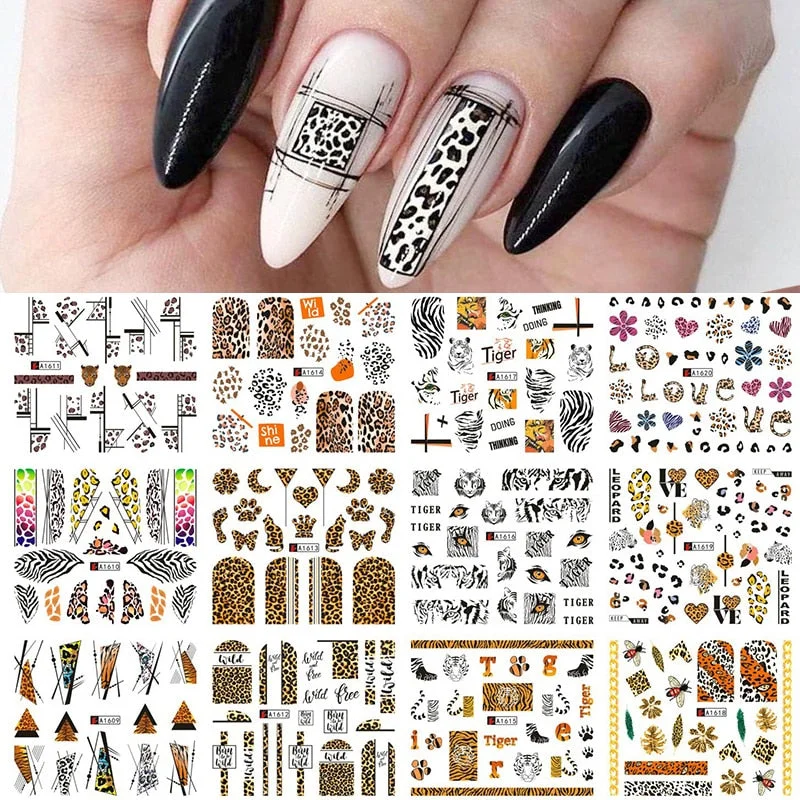 12 Designs Nail Stickers Set Mixed Floral Geometric Nail Art Water Transfer Decals Sliders Flower Leaves Manicures Decoration-Nail Inspo