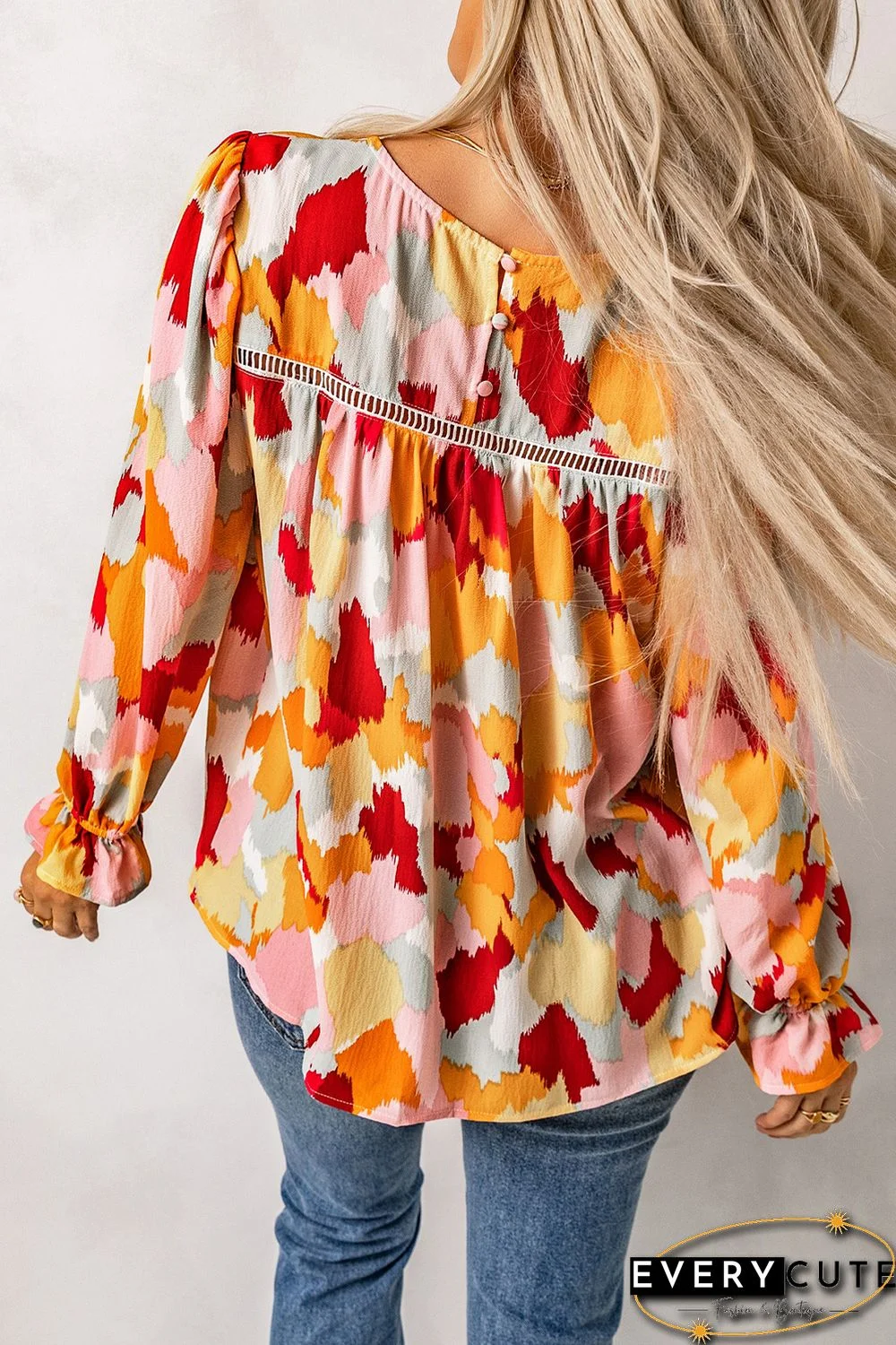 Multicolor Abstract Printed Long Sleeve Blouse
