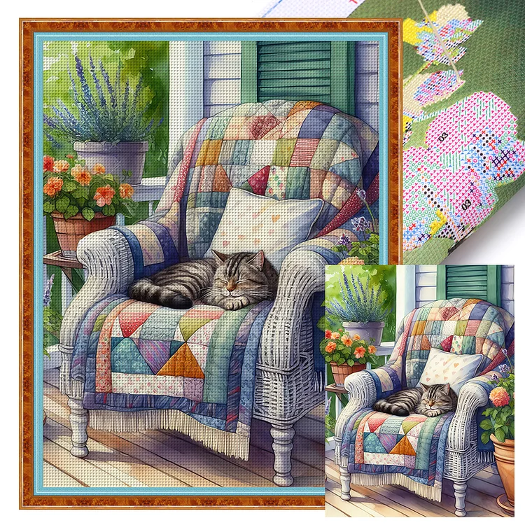 Cat On Chair (50*65cm) 11CT Stamped Cross Stitch gbfke