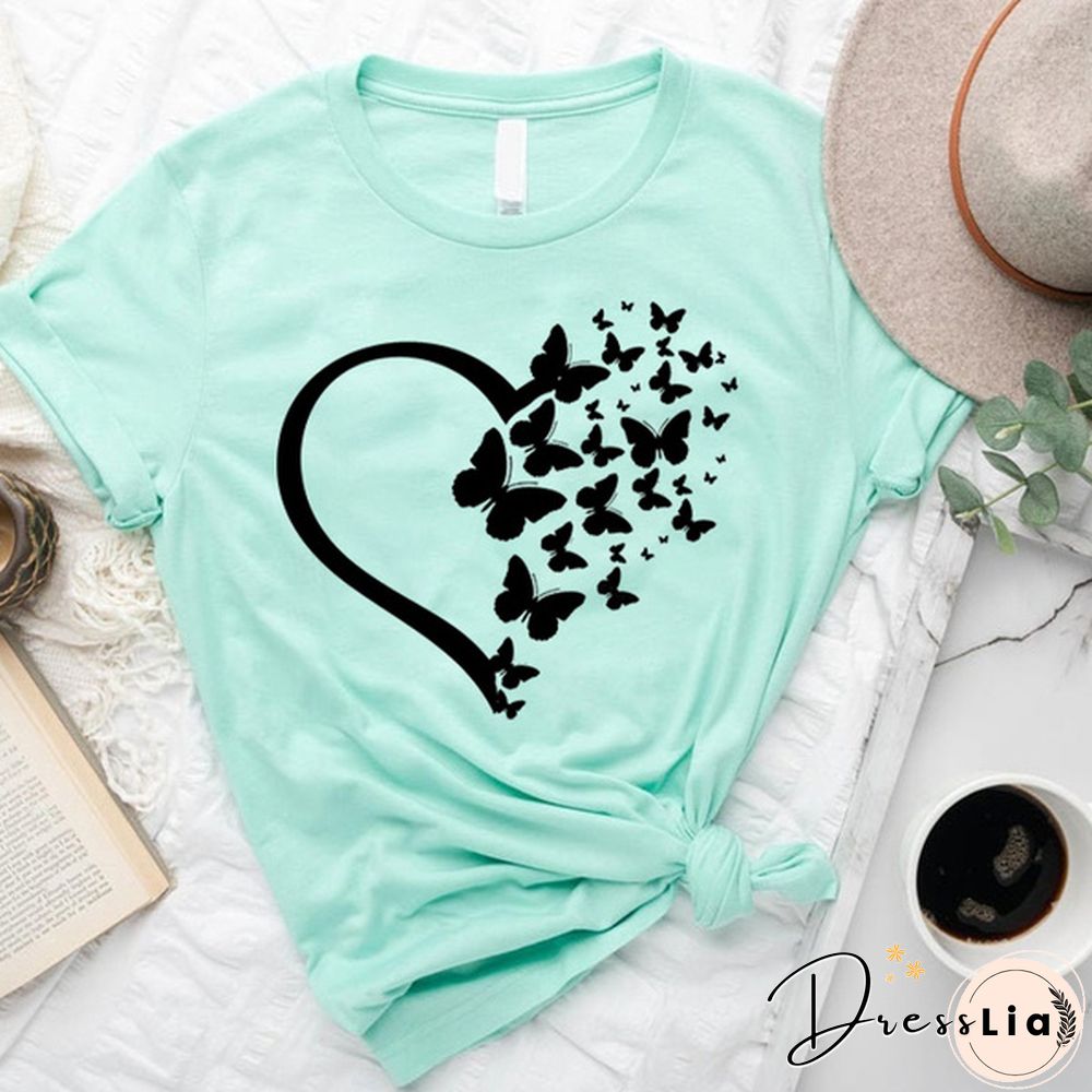 New Butterfly Print T Shirt Women Men Short Sleeve Tops Tees Summer Fashion Loose Casual T-Shirt