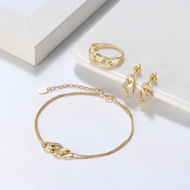 SB134  14K Gold Plated Adjustable Layered Cuban Chain Charm Bracelet Delicate Minimalist Gold Bracelet For Women Jewelry