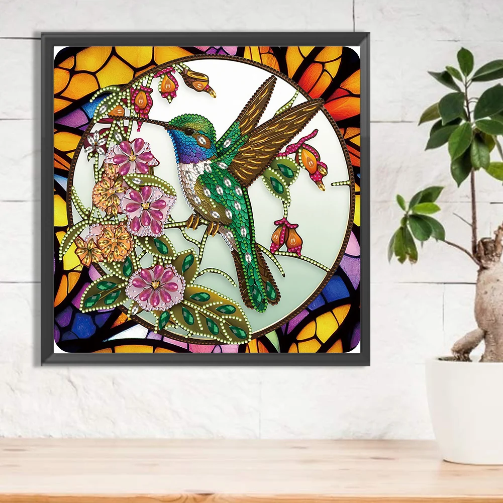 Diamond Painting - Partial Special Shaped Drill - Stained Glass Hummingbird(30*30cm)